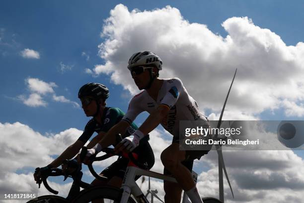 Silhouette of Oliver Naesen of Belgium and Ag2R Citröen Team competing during the 36th Tour Poitou - Charentes en Nouvelle Aquitaine 2022 - Stage 4 a...