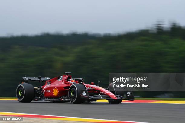 Charles Leclerc of Monaco driving the Ferrari F1-75 on track during practice ahead of the F1 Grand Prix of Belgium at Circuit de Spa-Francorchamps on...