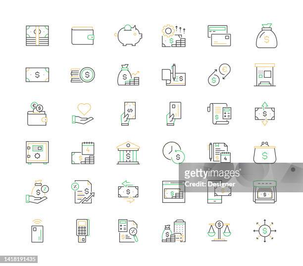 money related vector line icons. outline symbol collection - handbag icon stock illustrations