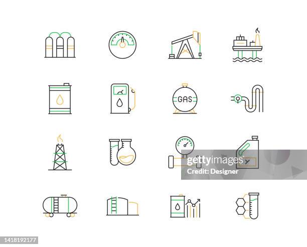 oil industry related vector line icons. outline symbol collection - oil pipeline truck stock illustrations