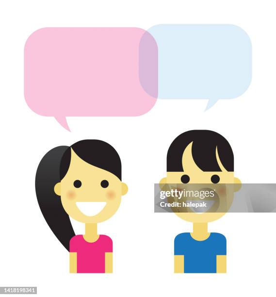kids and speech bubbles - two teenagers talking stock illustrations