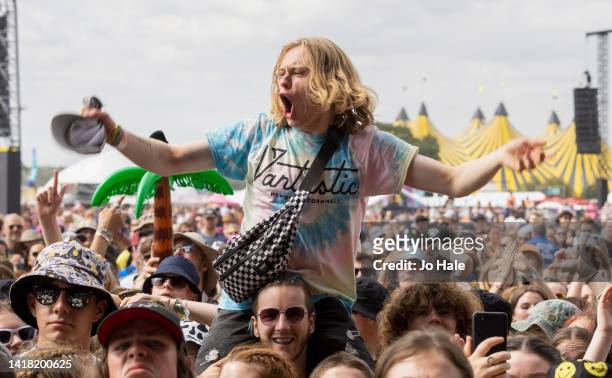 Lively fan in the crowd at Reading Festival day 1 on August 26, 2022 in Reading, England.