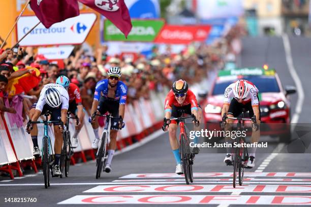 Samuele Battistella of Italy and Team Astana – Qazaqstan, Jimmy Janssens of Belgium and Team Alpecin-Deceuninck, Fred Wright of United Kingdom and...