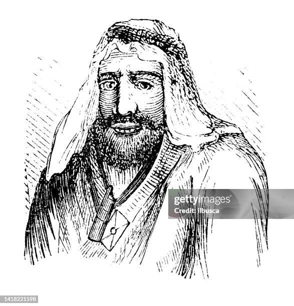 ilustraciones, imágenes clip art, dibujos animados e iconos de stock de ilustración antigua, etnografía y culturas indígenas: arabia y oriente medio, hombre cristiano en kerak, jordania - jordan middle east