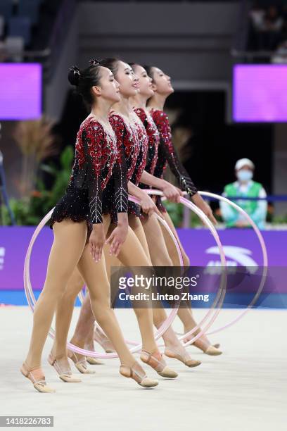 China national team competes during the group all-around final of the rhythmic gymnastics on day four of the National Rhythmic Gymnastics...