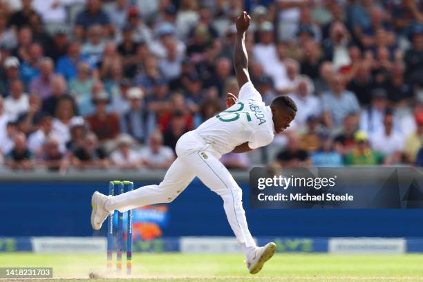 Kagiso Rabada of South Africa during day two of the LV= Insurance 2nd Test match between England and South Africa at Old Trafford on August 26, 2022...