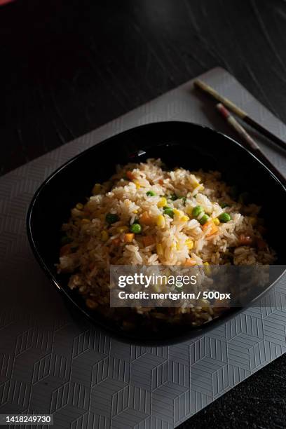 high angle view of food in bowl on table,turkey - チャーハン ストックフォトと画像