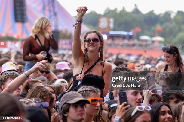 Fans in the crowd at Reading Festival day 1 on August 26, 2022 in Reading, England.