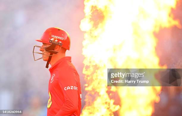 Tom Banton of Welsh Fire Men makes their way out to bat during The Hundred match between Welsh Fire Men and Northern Superchargers Men at Sophia...
