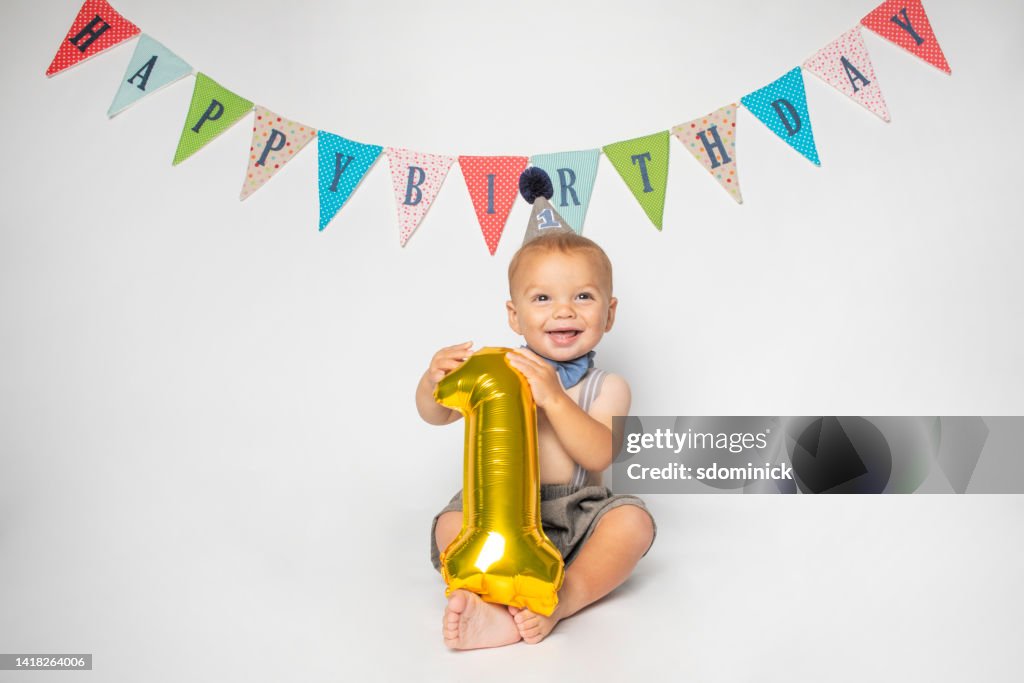 One Year old Baby Boy Celebrating First Birthday