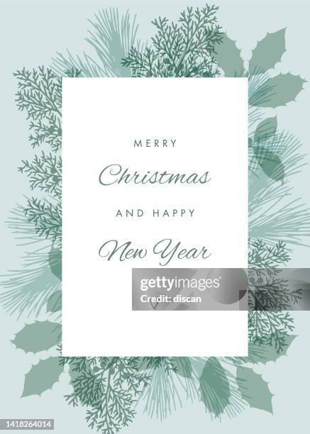 christmas holiday card with evergreen silhouettes. - christmas card template stock illustrations