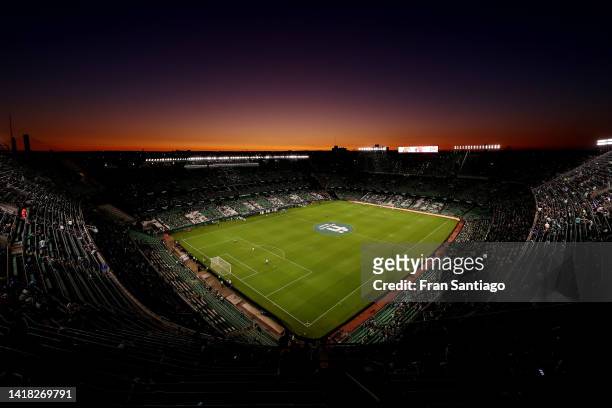 General view inside the stadium as sunsets prior to the LaLiga Santander match between Real Betis and CA Osasuna at Estadio Benito Villamarin on...
