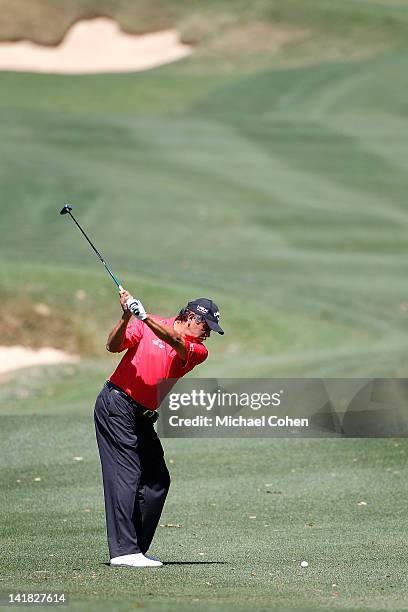 Eduardo Romero of Argentina hits a shot from the fairway during the second round of the Mississippi Gulf Resort Classic held at Fallen Oak Golf Club...