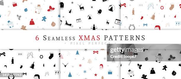 christmas seamless pattern set - 6 pixel perfect vector backgrounds - wine box 6 stock illustrations