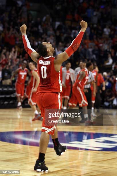 Jared Sullinger of the Ohio State Buckeyes celebrates after defeating the Syracuse Orange during the 2012 NCAA Men's Basketball East Regional Final...