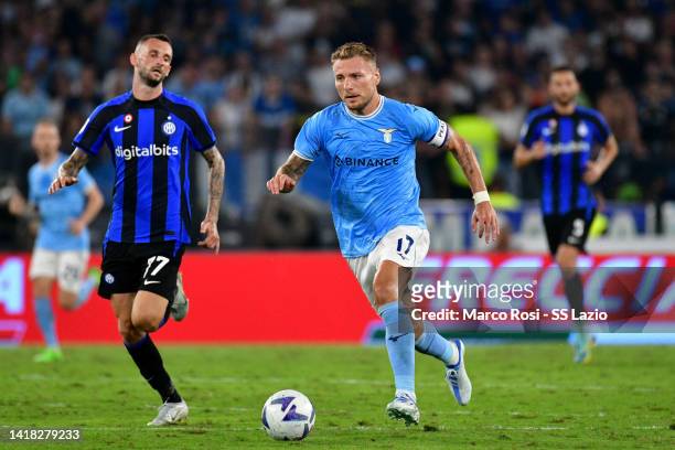 Ciro Immobile of SS Lazio in action during the Serie A match between SS Lazio and FC Internazionale at Stadio Olimpico on August 26, 2022 in Rome,...