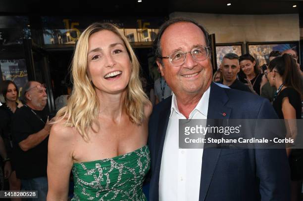 Julie Gayet and François Hollande attend the 15th Angouleme French-Speaking Film Festival - Day Four on August 26, 2022 in Angouleme, France.