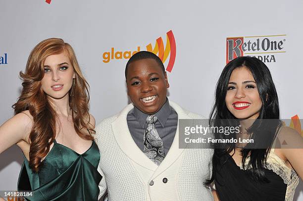 Marissa von Bleicken, Alex Newell and Emily Vasquez attend the 23rd Annual GLAAD Media Awards at the Marriott Marquis Hotel on March 24, 2012 in New...