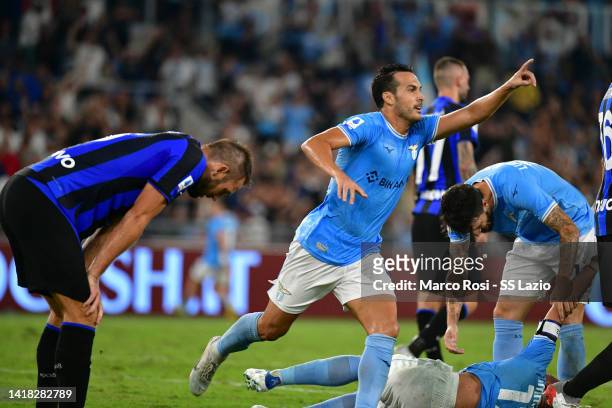 Pedro Rodriguez of SS Lazio celebrates a third goal with his team mates during the Serie A match between SS Lazio and FC Internazionale at Stadio...