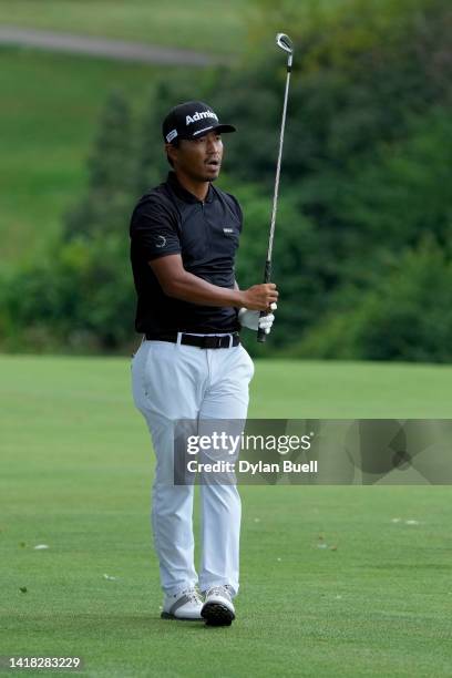 Satoshi Kodaira of Japan follows his shot on the 11th hole during the second round of the Nationwide Children's Hospital Championship at OSU GC -...