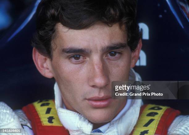 Ayrton Senna of Brazil, driver of the Toleman Group Motorsport Toleman TG183B Hart S4 turbo during practice for the Brazilian Grand Prix on 24th...