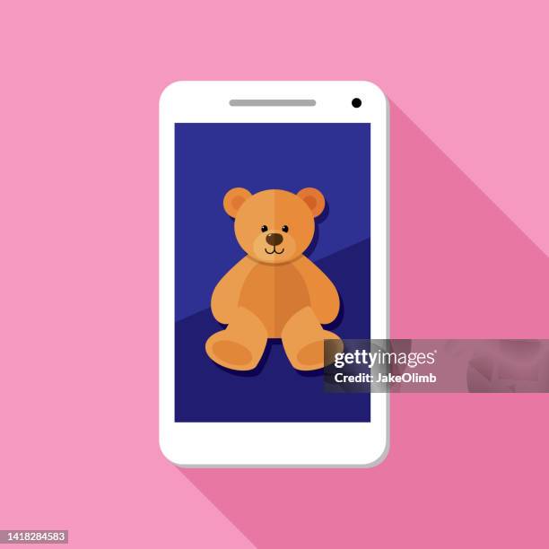 teddy bear smartphone icon flat - cute bear stock illustrations