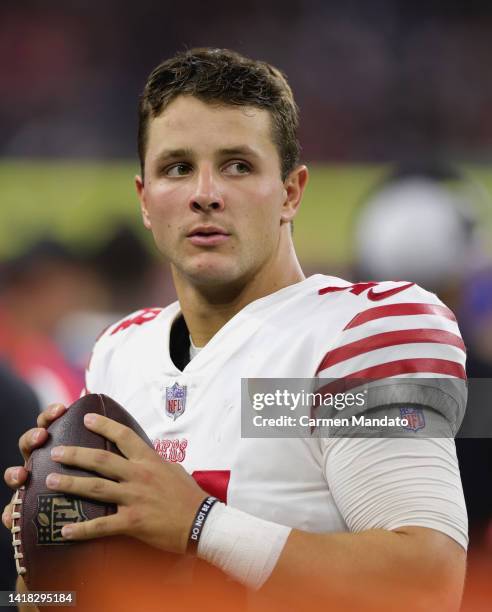 Brock Purdy of the San Francisco 49ers in action against the Houston Texans during a preseason game at NRG Stadium on August 25, 2022 in Houston,...