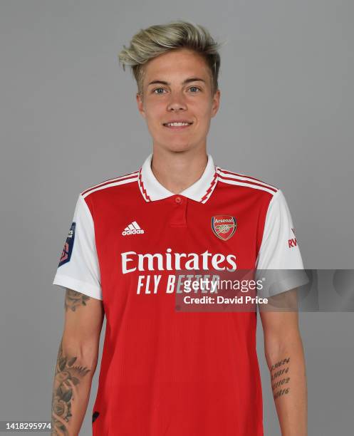 Lina Hurtig of Arsenal during the Arsenal Women's Media Day at the Arsenal Training Ground at London Colney on August 26, 2022 in St Albans, England.