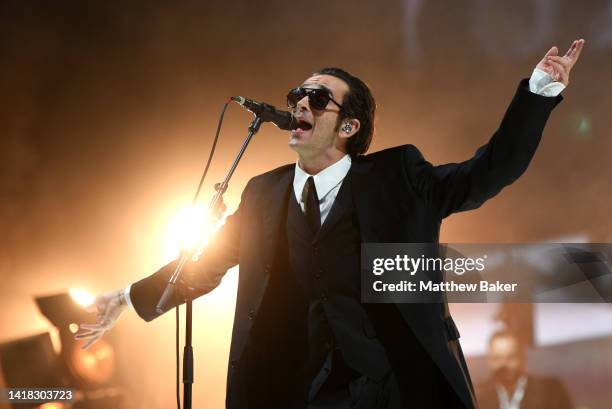 Matty Healy of The 1975 performs on Main Stage East on Day 1 of Leeds Festival on August 26, 2022 in Leeds, England.