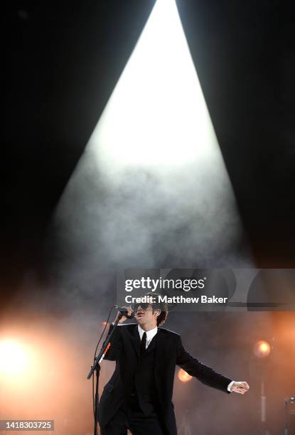 Matty Healy of The 1975 performs on Main Stage East on Day 1 of Leeds Festival on August 26, 2022 in Leeds, England.