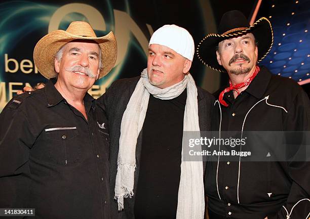 Singers Howard Bellamy, Gerry Friedle and David Bellamy attend the Carmen Nebel Show on March 24, 2012 in Berlin, Germany.