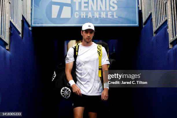 Botic van de Zandschulp of Netherlands enters the court prior to the semi-finals match against Adrian Mannarino of France on day seven of the...