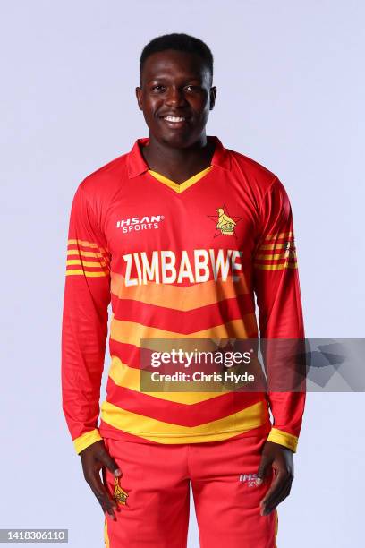 Tony Munyonga poses during a Zimbabwe One Day International squad headshots session at The Ville Resort-Casino on August 26, 2022 in Townsville,...