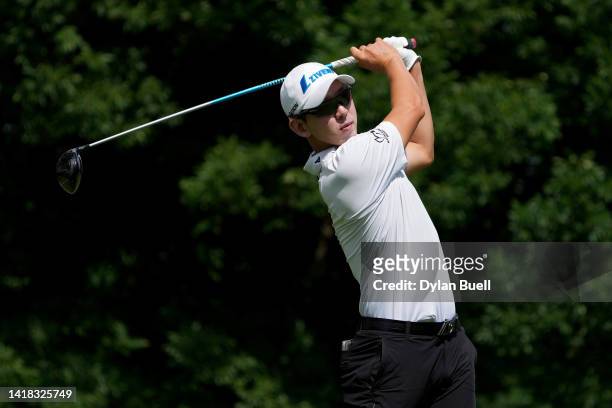 Seung-Yul Noh of South Korea plays his shot from the 12th tee during the second round of the Nationwide Children's Hospital Championship at OSU GC -...