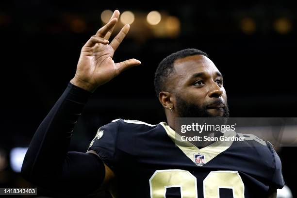 Jarvis Landry of the New Orleans Saints walks off the field after an NFL preseason game against the Los Angeles Chargers at Caesars Superdome on...