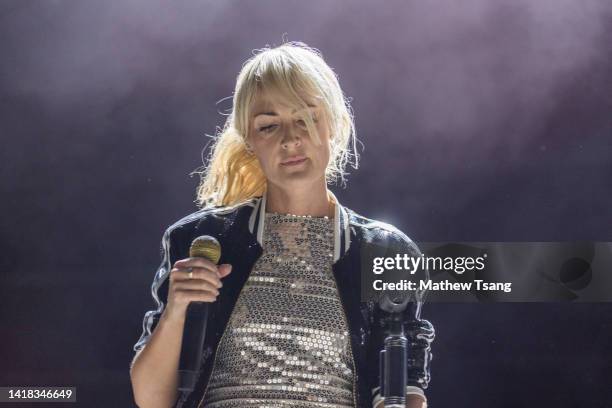 Emily Haines of Metric performs at Budweiser Stage on August 26, 2022 in Toronto, Ontario.