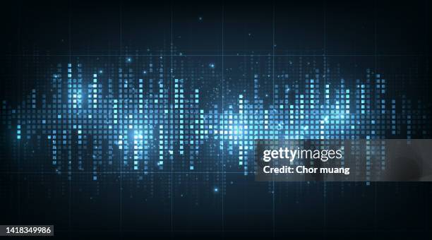abstract digital music equalizer on dark blue background. - broadcast-studio-background stock illustrations