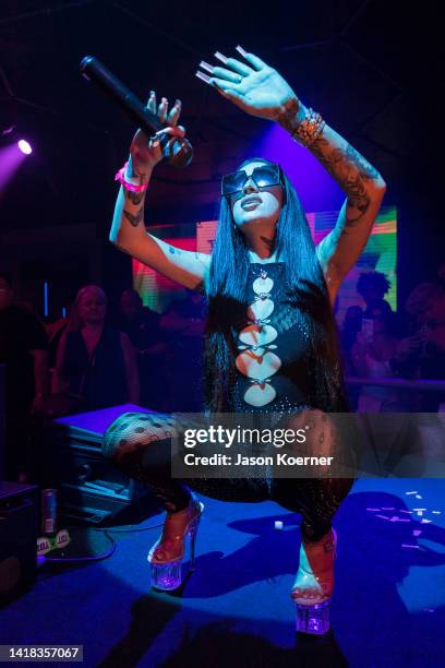 Bhad Bhabie performs onstage during TBT Magazine Social Media Edition Powered By Berman Law at Sway Nightclub on August 26, 2022 in Fort Lauderdale,...