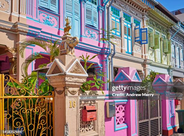 colourful tropical houses, singapore - peranakan culture stock pictures, royalty-free photos & images