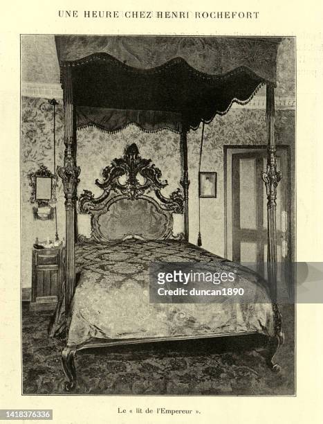 henri rochefort's four poster bed at 4 clarence terrace, regent's park, 1890s - four poster bed stock illustrations