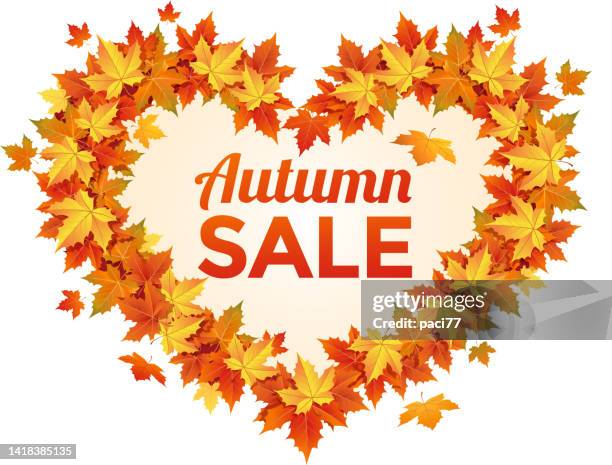 heart shape from autumn leaf with text “autumn sale” - maple leaf heart stock illustrations