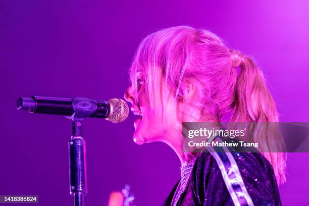 Emily Haines of Metric performs at Budweiser Stage on August 26, 2022 in Toronto, Ontario.