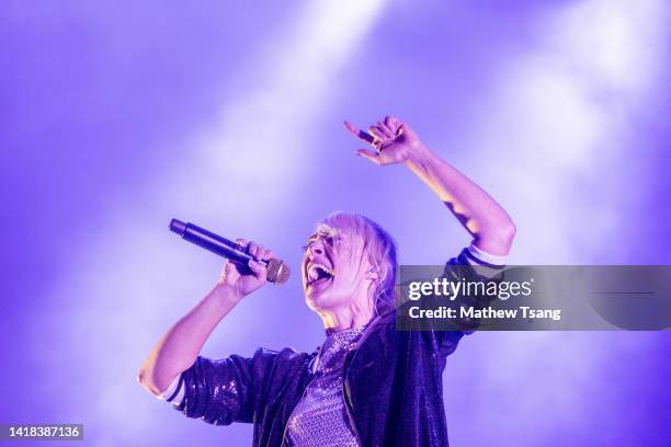 Emily Haines of Metric performs at Budweiser Stage on August 26, 2022 in Toronto, Ontario.