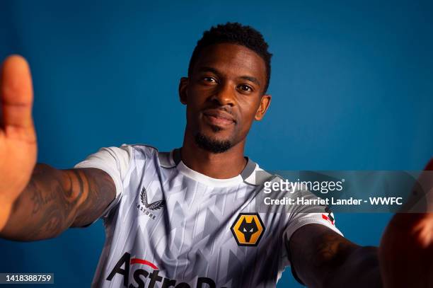 Nelson Semedo of Wolverhampton Wanderers poses for a portrait in the 2022/23 Third Kit during the Wolverhampton Wanderers Media Access Day at...