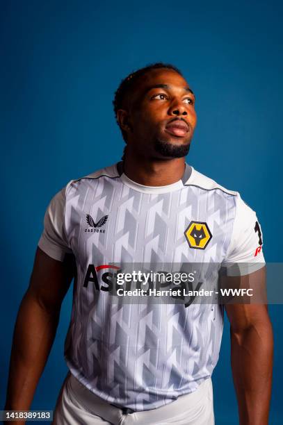 Adama Traore of Wolverhampton Wanderers poses for a portrait during the Wolverhampton Wanderers Media Access Day at Molineux on August 03, 2022 in...