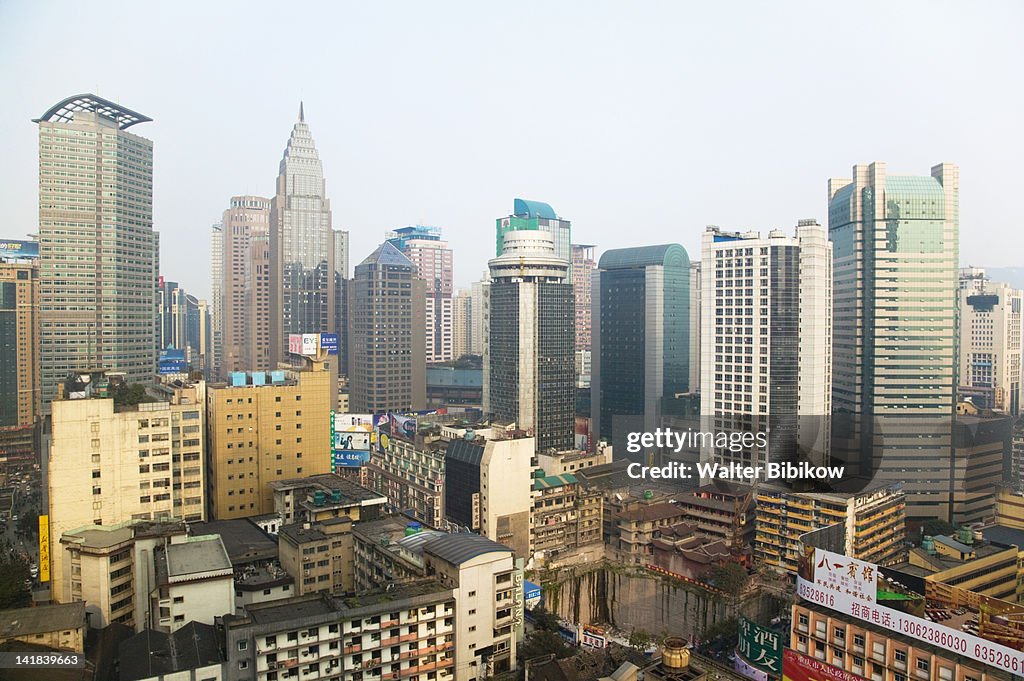 China, Chongqing Province, Yangzi River, City of Chongqing, Aerial View of Central Chongqing by Liberation, Jiefangbei, Square