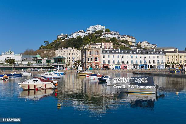 town and harbour, torquay, devon, england - torquay stock pictures, royalty-free photos & images