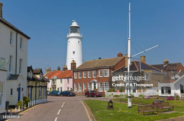 lighthouse and st james green, southwold, suffolk, england - southwold stock pictures, royalty-free photos & images