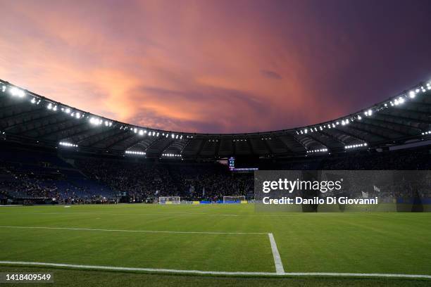 General view inside the Olimpico Stadium prior the Serie A match between SS Lazio and FC Internazionale at Stadio Olimpico on August 26, 2022 in...