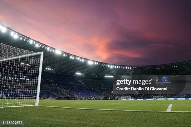 General view inside the Olimpico Stadium prior the Serie A match between SS Lazio and FC Internazionale at Stadio Olimpico on August 26, 2022 in...